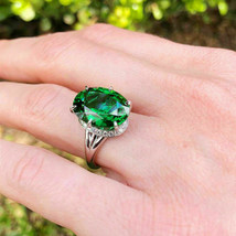 3Ct Oval Cut CZ Green Emerald Hidden Halo Engagement Ring 14K White Gold Finish - £88.48 GBP