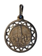 Vintage Catholic OL Fatima &amp; Sacred Heart Medallion Charm 925 Marked RARE - £35.25 GBP