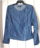 New Nine West Women&#39;s Asymmetrical Zip Tencel Bomber Jacket Chambray Size S - $67.90 CAD