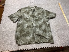 Batik Bay Men Large Green Palm Trees Button Up Rayon Shirt Short Sleeve - £9.34 GBP