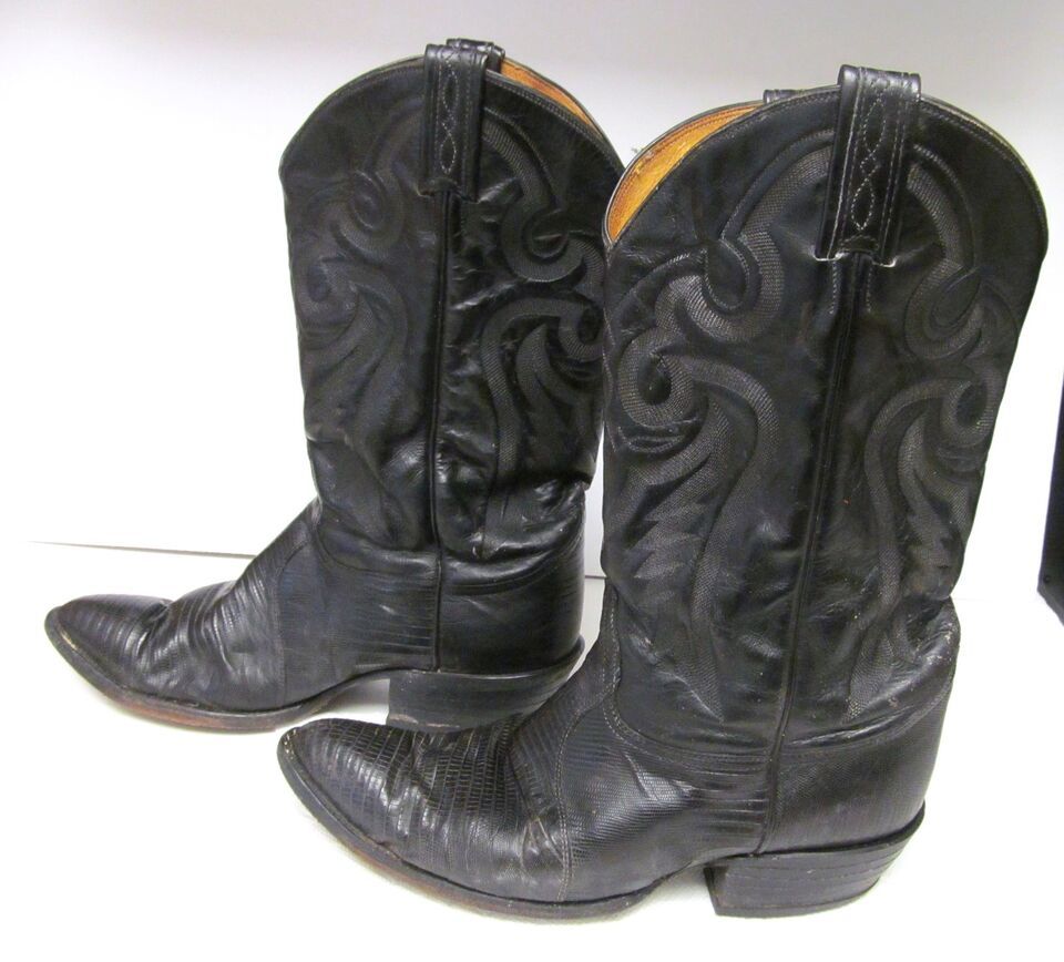 Primary image for TONY LAMA BLACK LIZARD LEATHER BOOTS STYLE 8575 Distressed Vintage 10 D