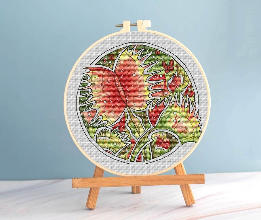 Venus Flytrap cross stitch botanic pattern pdf - Round cross stitch exot... - $7.99