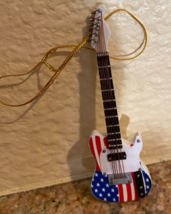 String Instrument USA Flag  Wooden Guitar 6  Tree Ornament 4 inches - $12.82
