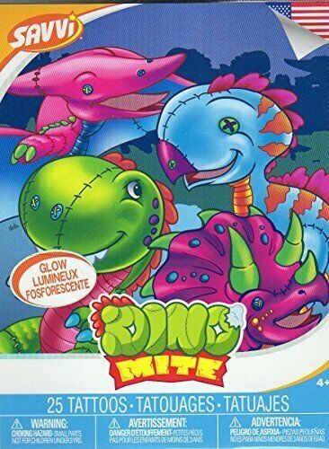 Dino Mite - Glow Temporary Tattoos - 25 Tattoos By Savvi - $6.92