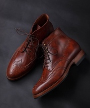 Wing Tip Maroon Brown Color High Ankle Premium Leather Oxford Men Lace Up Boots - £127.88 GBP+