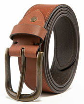 COGNAC Men’s Top Grain Leather Belts Casual Jeans Solid Belts Men 1.5inch Width - £17.22 GBP