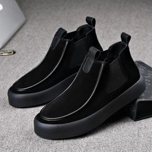 mens casual chelsea boots black tide flats platform shoes cowboy autumn winter b - £76.47 GBP