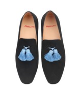 Merlutti Black Loafer Big Blue Tassel Wedding Prom Shoes - £150.56 GBP
