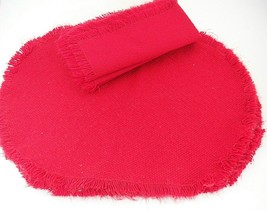 Red Woven Oval Placemats and Cloth Napkins Set of 4 Fabric - £11.15 GBP