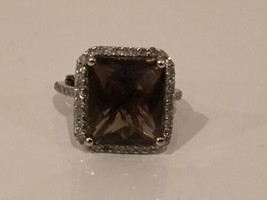 Smoky Quartz And Diamond Ring. 14K White Gold And Diamond. Ring Size 7 - £756.15 GBP