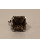 Smoky Quartz And Diamond Ring. 14K White Gold And Diamond. Ring Size 7 - £741.30 GBP