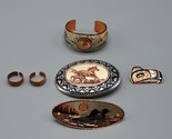 Copper Carved Jewelry Lot First Nations Coastal Loons Horses Bracelet Ri... - $57.92
