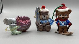 Ornament Bundle 3 Bears on Skis Mouse Holding Broken Christmas Bulb 1984 - £16.88 GBP