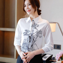 Korean Women Office Work Blouse Shirt 2021 Spring Autumn Women Retro Print Blous - £151.84 GBP