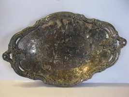 (BX-5) 5&quot; x 9&quot; heavily Patina&#39;d Silver Plated Tray - unknown maker - $10.00
