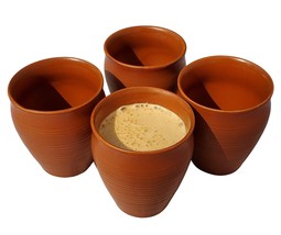 Traditional Clay Tea Kulhad Coffee Mugs - 4 Pieces, Brown, 200ml - $29.71