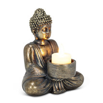 Sitting Buddha Tealight Candle Holder 6" High Antique Silver Meditate Buddhism  image 2