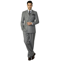 Men Apollo King Double Breasted Suit Classic Peak Lapel Soft Blend DM23 Gray image 9
