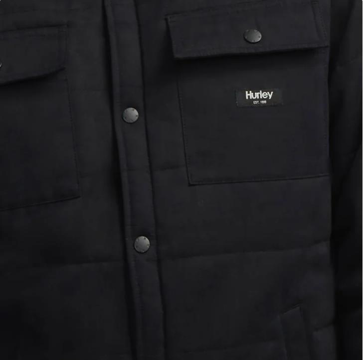 Hurley Mens Shirt Jacket Black Shacket Pockets Quilted Snap Button Lightweight Item image 5