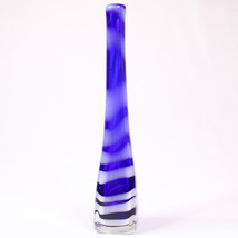 Cobalt Blue And White Striped Beautiful Contemporary Curved Bottle Vase 12” Inch - £8.20 GBP