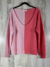 Peach Love Sweater Pink Two Tone Colorblock Vneck Boxy Size Medium - £11.02 GBP