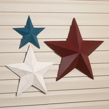 Set 3 Red White &amp; Blue Patriotic Metal Barn Stars Garden Fence Wall Sculptures - £26.32 GBP
