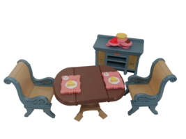Fisher-Price Loving Family dollhouse dining room table chairs buffet foo... - £19.04 GBP