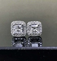 1Ct Princesa Corte Excelente D/VVS1 Diamante Halo Pendiente 14K Oro Blanco Todo - £100.78 GBP