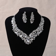 Rhinestone Wedding Jewelry Sets Earrings Geometric Crystal Statement Necklace Se - £16.96 GBP