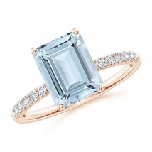 ANGARA Emerald-Cut Aquamarine Engagement Ring with Diamonds in 14K Gold - £913.75 GBP