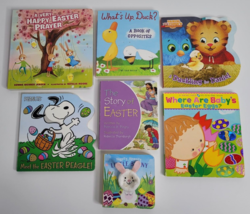 7 Children BOARD Books Lot Baby&#39;s Easter Eggs Daniel Tiger Peanuts Bunny Prayer - £13.43 GBP