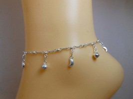 Sterling Silver Ball &amp; Crescent Moon Charm Dangle Anklet, Handmade Women Anklet  - £36.94 GBP