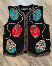 Vtg Belle Pointe Sweater Vest Size Large Beaded Faberge Eggs Appliques - $22.09