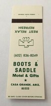Vintage Matchbook Cover Matchcover Boots &amp; Saddle Motel Casa Grande AZ Salesmans - £1.56 GBP