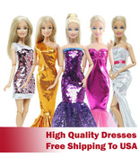 5 Set Shiny Sequins Doll Dress For Barbie Doll Princess Fishtail Outfit Gown  - £9.42 GBP