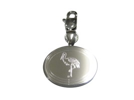 Silver Toned Oval Etched Stork Bird Pendant Zipper Pull Charm - £27.96 GBP