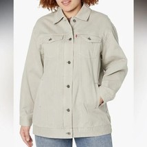 Levis Womens Trucker Jacket Full Zip Button Chore Coat Size 1X Greige Gr... - $34.82