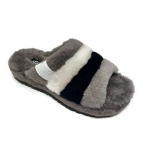 UGG Fluff You Stripes Sheepskin Slippers Mens Size 4 Dark Gray Multi-Color - $59.46