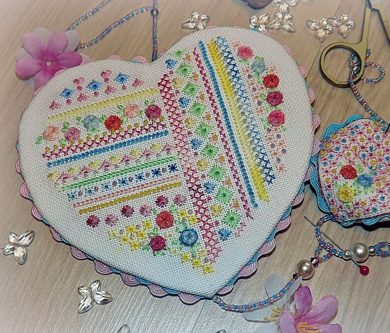 Wedding Heart Cross Stitch Love pattern pdf - Floral Heart embroidery chart - $6.69