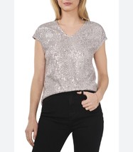 Vince Camuto Women&#39;s Silver Sequin Short Sleeve V Neck S NWT - £31.38 GBP