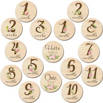 16 Pieces Wooden Baby Monthly Milestone Cards Baby Monthly Milestone Marker Disc - £15.97 GBP