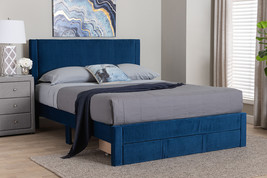 Donnica Modern Navy Blue Pleated Velvet Queen Size Storage Bed - $3,985.99 MXN
