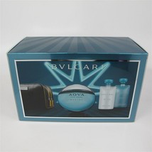 AQVA MARINE Pour Homme by Bvlgari 4 Pc Set: 3.4 oz EDT Spray, A/S Balm, Gel &amp;Bag - £103.36 GBP