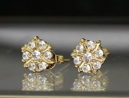 Mens Womens Cz Solitaire 8mm Studs Gold Plated Push Back Iced Earrings Hip Hop - £7.52 GBP