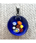 Murano Glass Handcrafted Navy Millefiori Pendant &amp; 925 Sterling Silver N... - $54.57 CAD