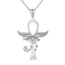 Ankh Cross Eye Of Horus Wings Pendant Necklace in 925 Sterling Silver - £26.74 GBP+