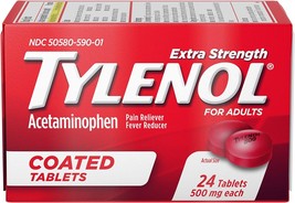 Tylenol Extra Strength Coated Tablets with Acetaminophen 500mg, Red, 24 Count - £11.93 GBP