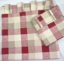 JCPenney Plaid Red Tan Check 2-PC 82 x 84 Tab-Top Drapery Panel Set(s) - £48.07 GBP