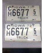 1973 Iowa Truck CH6677 5 Ton Match Number Set Pair Vintage LICENSE PLATE - €60,50 EUR