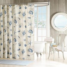 Blue Beige Shower Curtain Fabric Seashells Beach Nautical Ocean Summer 72 x 72 - £67.66 GBP